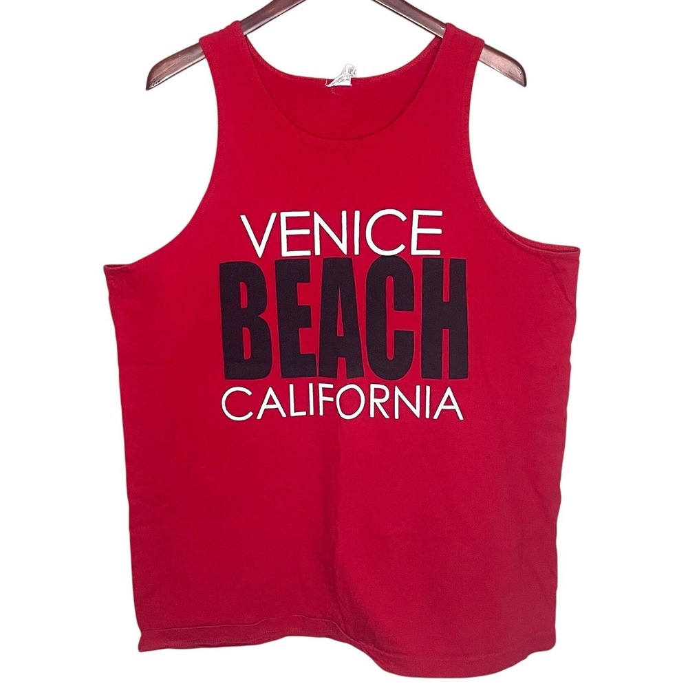 Vintage 80s 90s Venice Beach California Graphic Tank Top Red Mens XL T Shirt